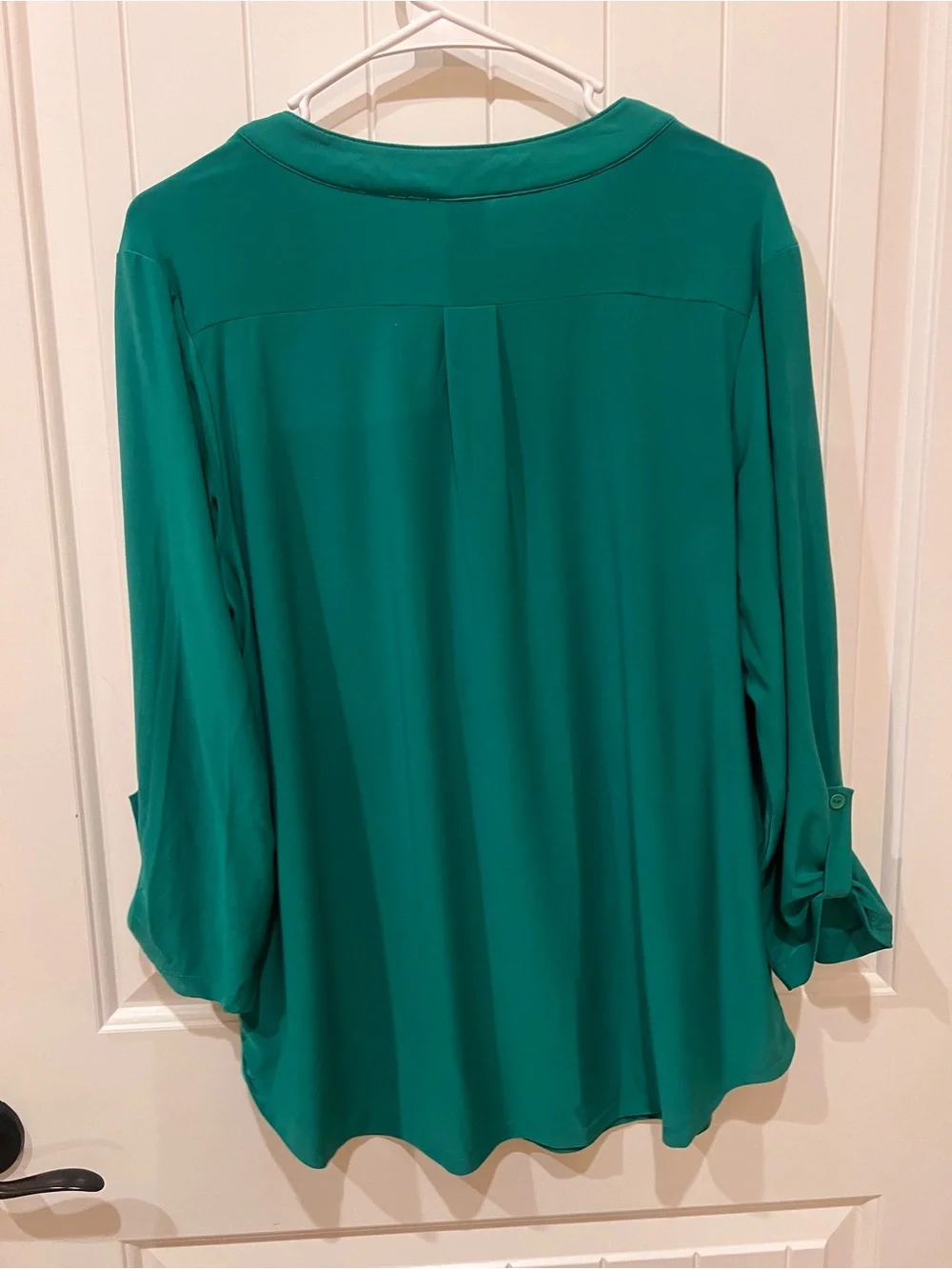 Women’s teal/green, long sleeve roll-tab blouse - Picture 2 of 5